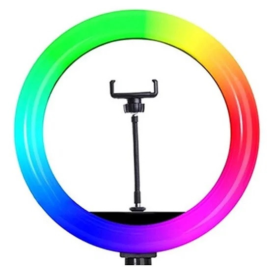 Кільцева світлодіодна LED лампа RIAS MJ38 RGB 38см Різнобарвна з держателем USB управління на проводі
