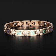 Жіночий магнітний титановий браслет Геліотіс (гематит) золото. мед сталь.