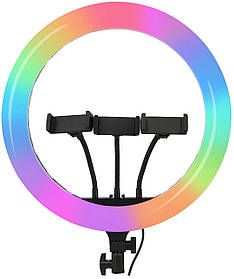 Кільцева світлодіодна LED лампа RIAS MJ36 RGB 36см Різнокольорова на 3 держателя USB дротове управління