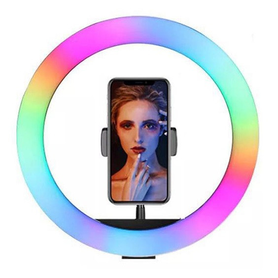 Кільцева світлодіодна LED лампа RIAS MJ33 RGB 33см Різнобарвна з держателем USB управління на проводі