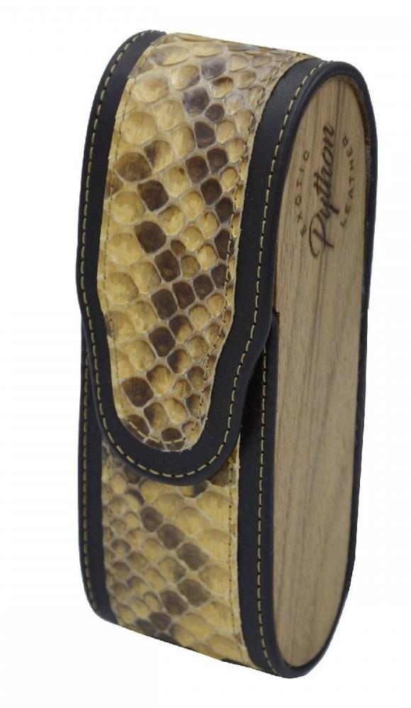 Вертикальний футляр для зберігання окулярів з натуральної шкіри пітона і натурального дерева, фото 1