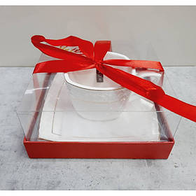 Чашка з блюдцем 240 мл квадратна фарфорова біла Снігова королева Interos S507009-AGIFT 73059