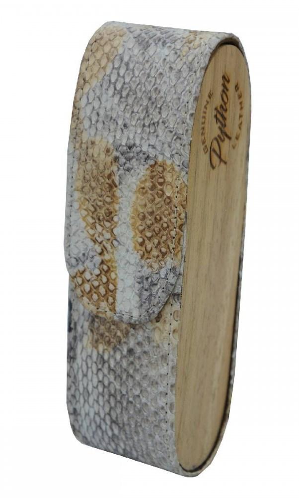 Вертикальний футляр для зберігання окулярів з натуральної шкіри пітона і натурального дерева, фото 1