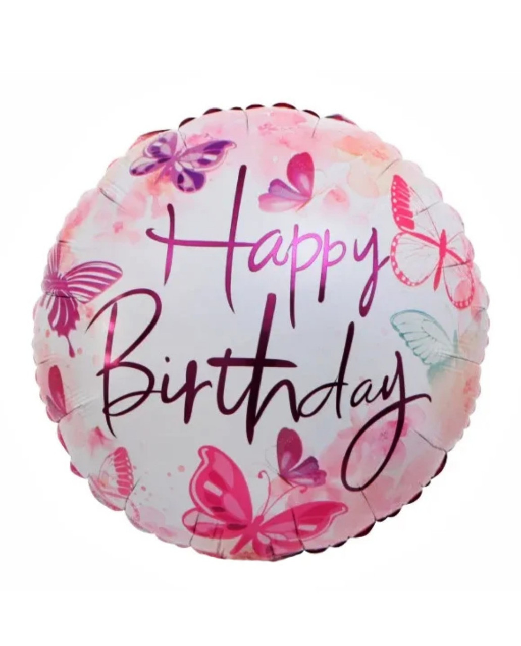 Фольгована куля з гелієм коло 45 см "Happy Birthday" з метеликами