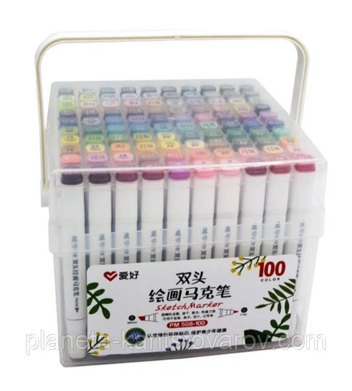 Набір двосторонніх фломастерів/скетч макеров 100 шт/квітів AIHAO PM-508-100 Sketch marker