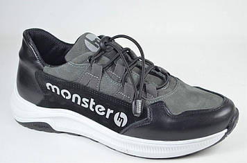 Підліткові шкіряні кросівки сірі Monster ХАН