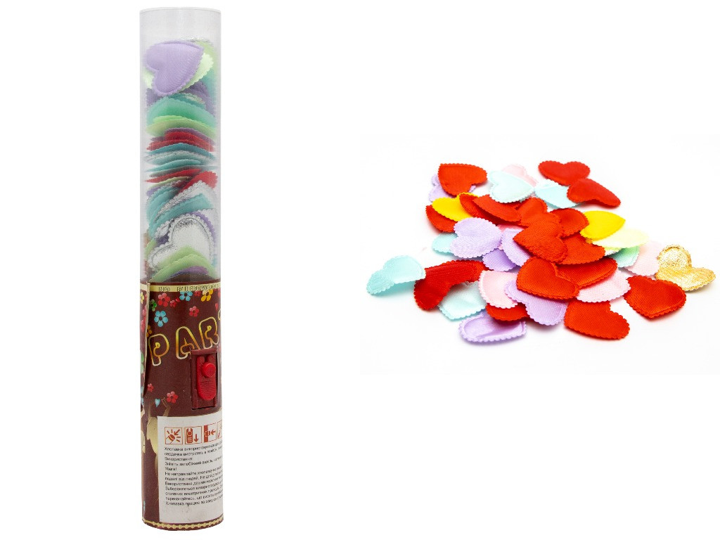 Хлопавка 25 см, пневматична, різнокольорові тканинні сердечка (400621-1), фото 1