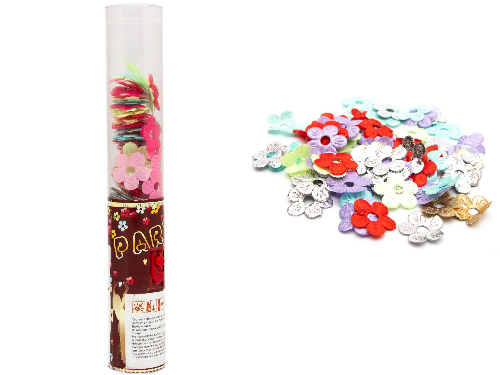 Хлопавка 25 см, пневматична, різнокольорові тканинні квіточки (400652-4), фото 1