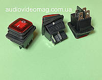 Переключатель клавишный, влагозащищенный 28.5 х 22 мм, 250V 16А, кнопка KCD4, цвет клавиши - красный