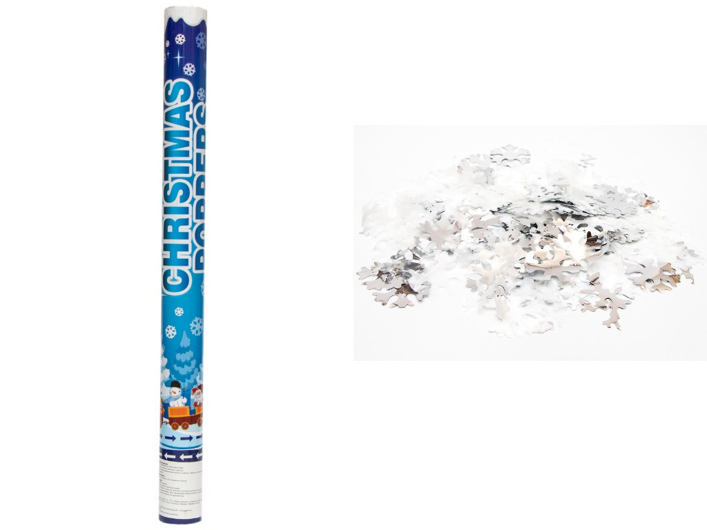 Хлопавка пневматична "CHRISTMAS POPPERS", 98,5 см, білі і сріблясті сніжинки з фольги (401093-1), фото 1