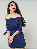Короткое летнее платье с открытыми плечами легкое софт, большого размера L, XL, XXL, 3XL, синее, красное