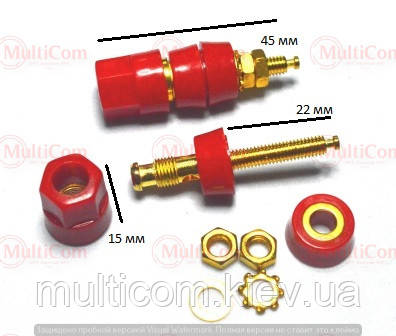 01-04-053RD. Гніздо акустичне "Banan" монтажне 4мм, gold pin, корпус пластик, червоне
