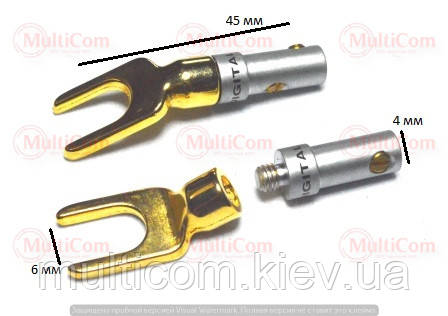 01-04-042BK. Штекер акустичний "Y" (вилка) під кабель, корпус метал, Nakamichi, сірий, чорна смуга, фото 1