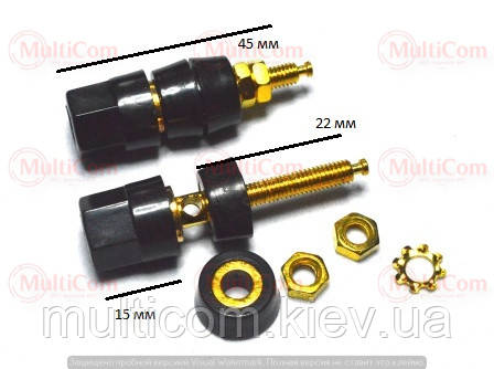 01-04-053BK. Гніздо акустичне "Banan" монтажне 4мм, gold pin, корпус пластик, чорне, фото 1