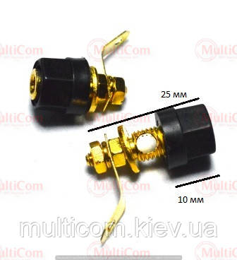 01-04-055BK. Гніздо акустичне "Banan" монтажне 4мм, gold pin, корпус пластик, чорне