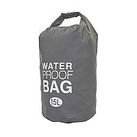 Водонепроницаемый гермомешок 15 л с плечевым ремнем Waterproof Bag TY-6878-15 серый