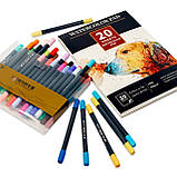 Акварельні маркери для малювання з м'яким пензлем 48 шт. + Акварельний папір 20 л, великий набір для малювання, фото 2