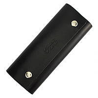 Ключниця чорна шкіряна на кнопках з карабінами HC0077