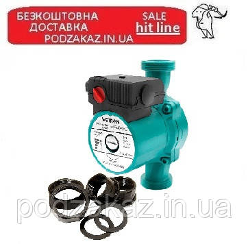 Насос циркуляційний 75Вт Hmax 4м Qmax 40л/хв Ø1½ 180мм зел + гайки Ø1 WETRON (774312)