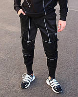 Стильні чоловічі демісезонні карго штани "Рейден" чорні з рефлективом