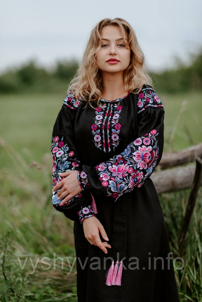 Лляне плаття-вишиванка, чорне, арт. 4506