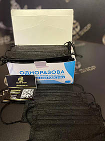 Тришарові одноразові Маски якість - супер! Маски медичні в чорному кольорі! У коробці 25 шт!