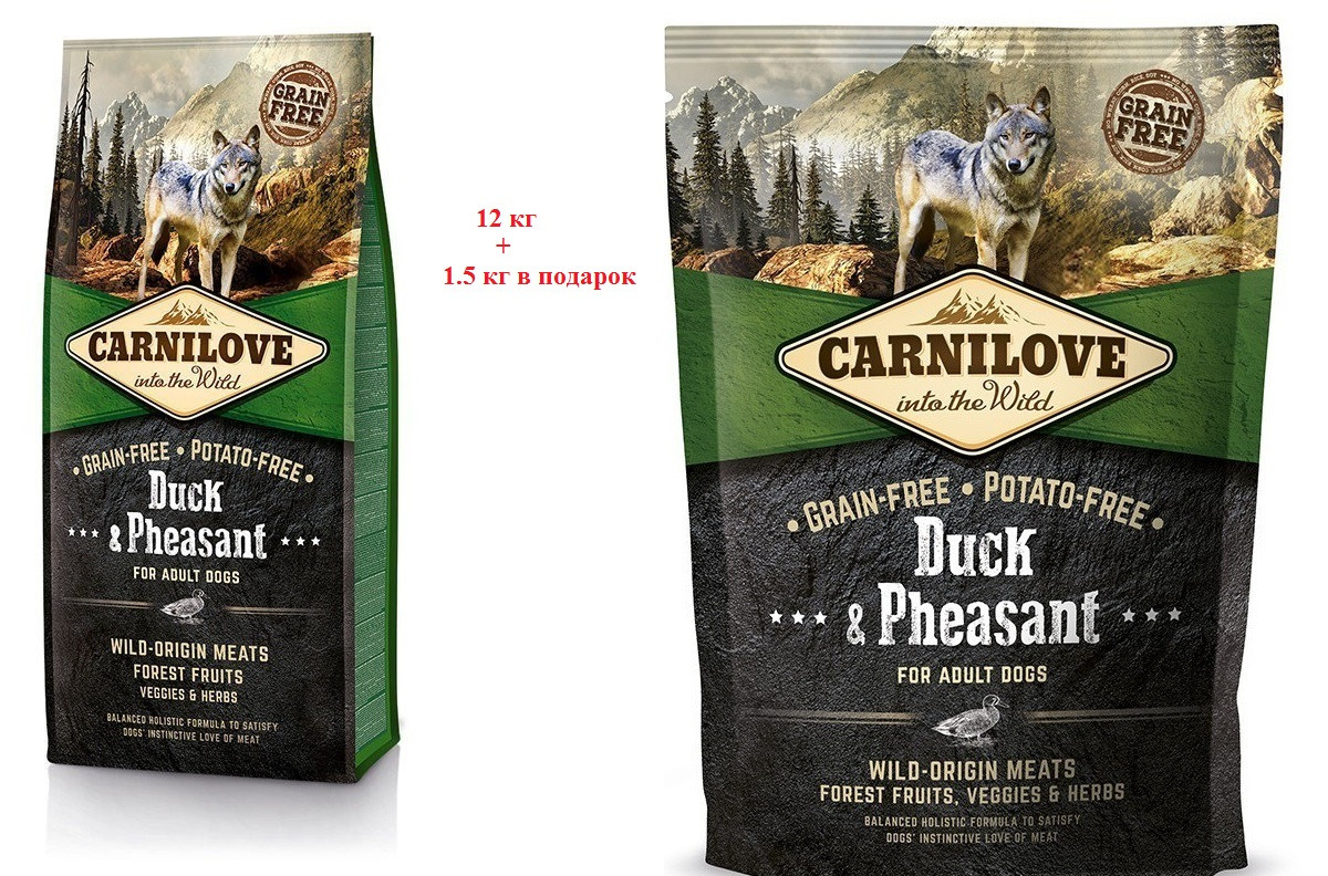 АКЦІЯ!!! Сухий корм Carnilove Dog Adult Duck & Pheasant (качка+фазан) 12 кг+1.5 кг в подарунок