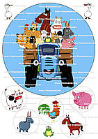 №3 Вафельна картинка для торта круглая Синий трактор