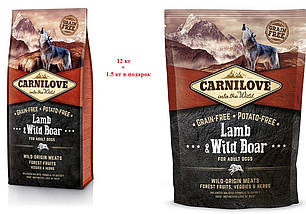 АКЦІЯ!!! Сухий корм Carnilove Dog Adult Lamb & Wild Boar (ягня+дикий кабан) 12 кг + 1.5 кг в подарунок, фото 1
