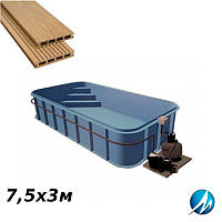 Террасная доска по периметру бассейна с шириной дорожки 0,7м - комплект для полипропиленового бассейна 7,5х3м