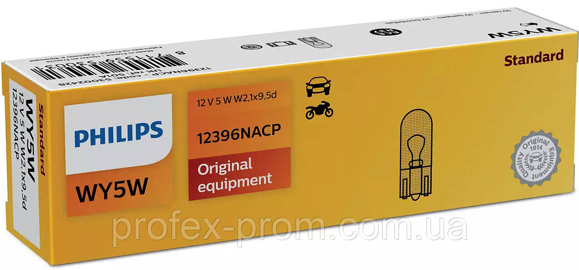 Автолампа вказівна Philips 12396 WY5W 12V 5W (W2.1X9.5d) Amber (шт.), фото 1