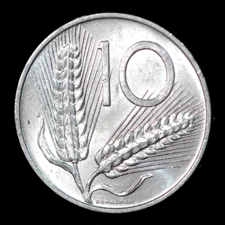 Монета Італії 10 літрів 1955-90 рр.