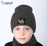 Шапка детская Arctic ОГ 50-55 см демисезонная для мальчика хлопок 009-Artist тёмно-серый