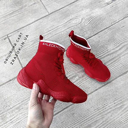 Червоні високі Adidas Yeezy 500 текстильні жіночі кросівки ададас ізі balenciaga zara, фото 1