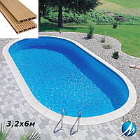 Террасная доска по периметру бассейна с шириной дорожки 0,7м - комплект для сборного бассейна 3,2х6м