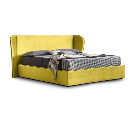 Кровать двуспальная с мягким изголовьем и ушками MeBelle URJA 160х190 подъемный механизм, желтый велюр