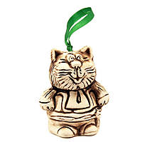 Колокольчик из глины "Котик стоит" терракотовый 7,5х5,5 см.