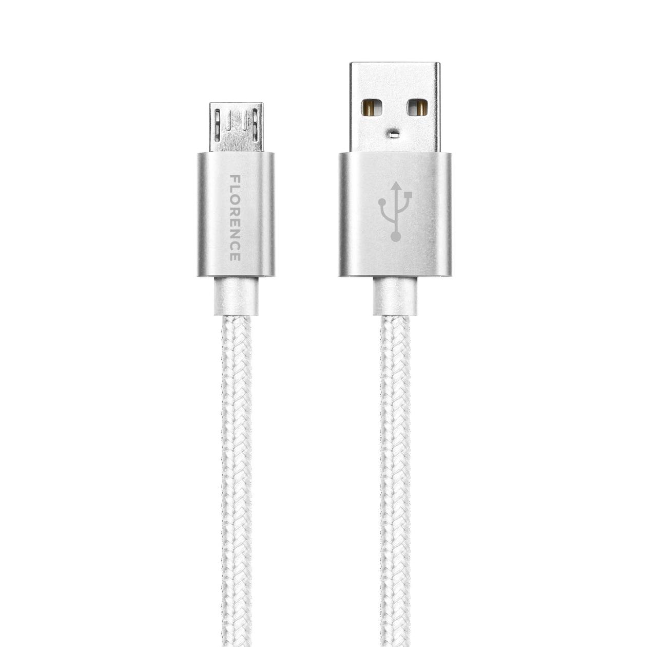 Кабель Florence Fabric microUSB -USB 1м (3A) нейлоновий для зарядки і передачі даних White (FL-2203-WM)