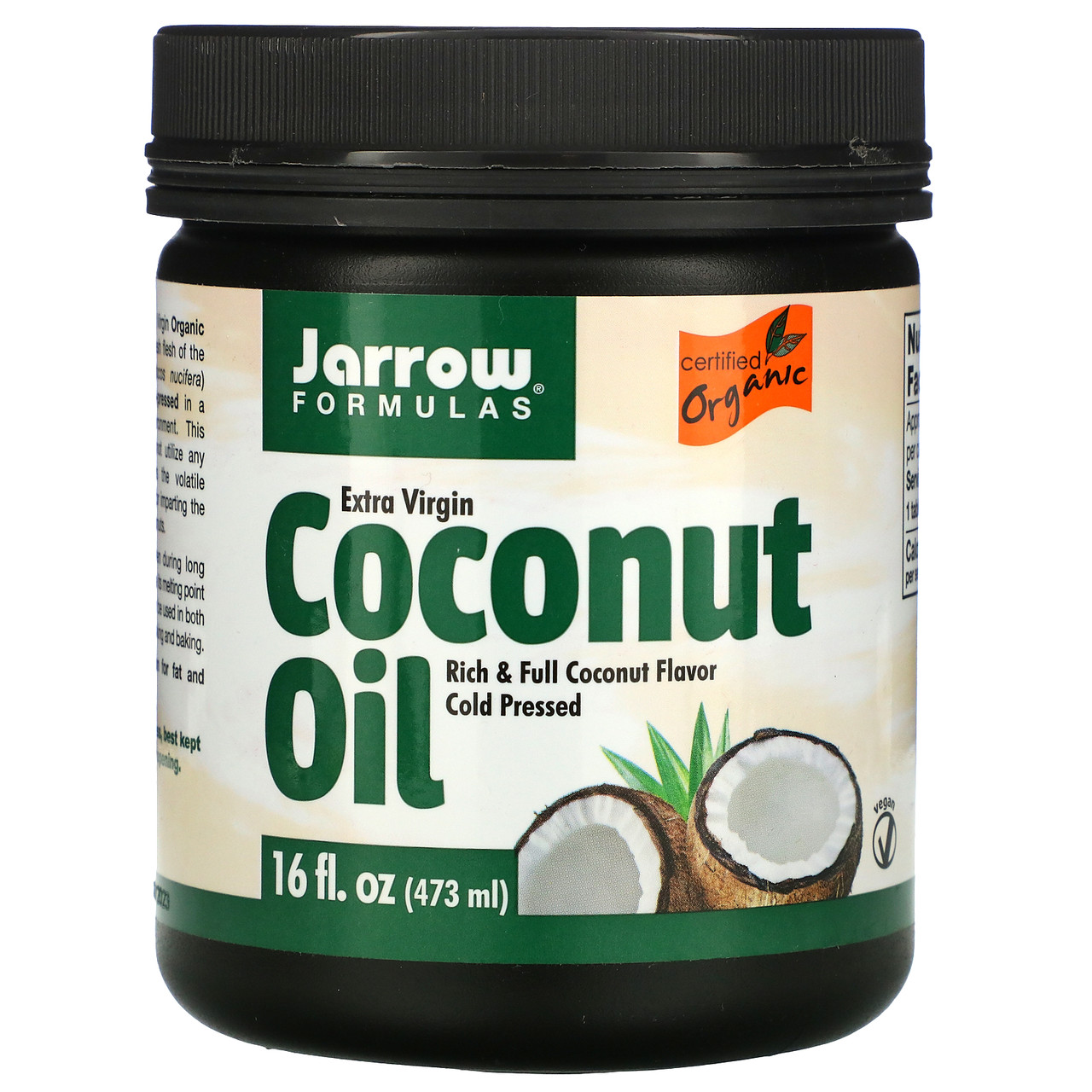 Органічне кокосове масло холодного віджиму, віджате шнековим пресом, 473 мл Jarrow Formulas