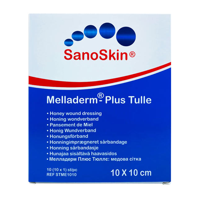 SanoSkin Melladerm Plus Tulle 10х10см - Медична пов'язка на основі медової сітки