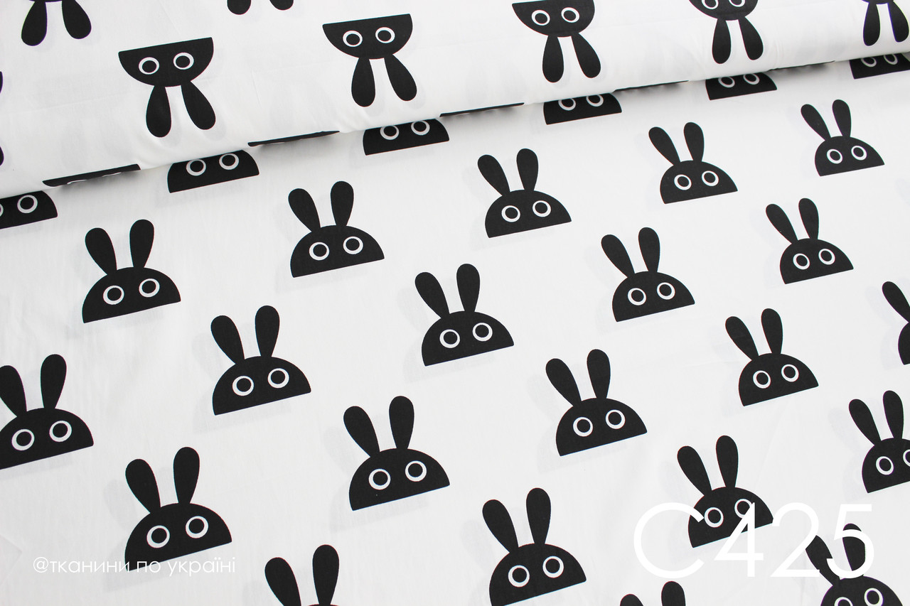 Тканина сатин Мордочки чорні ЗАЛИШОК 3,2+0,45 м