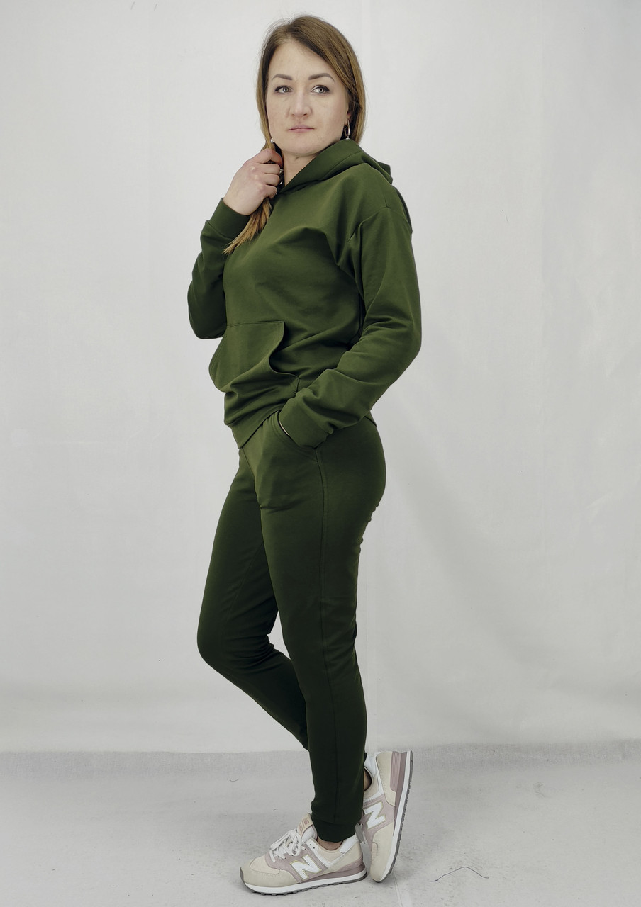 Жіночий спортивний костюм весна літо з капюшоном в кольорі хакі S, M, L, XL, XXL