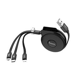 Кабель-рулетка Hoco U50 combo 3в1 MicroUSB+Lightning+Type-C 1м/2А. Зарядний кабель-рулетка 1 м універсальний