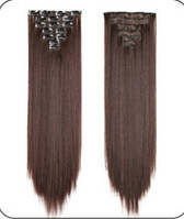 Волосы на заколках каштановый №4 Трессы ровные прямые темно-коричневые термостойкие набор 6 прядей на клипсах