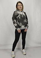Жіноча спортива кофта весна літо з капюшоном прінт тай-дай сірий S, M, L, XL, XXL