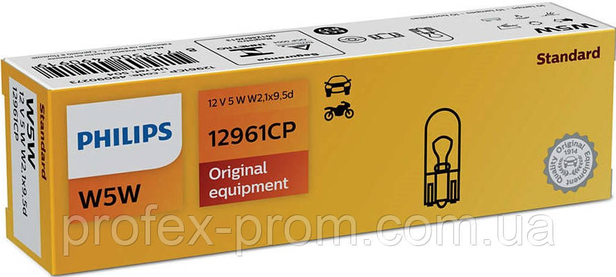 Автолампа вказівна Philips 12961 W5W 12V/5W (W2.1x9.5d) (шт.), фото 1