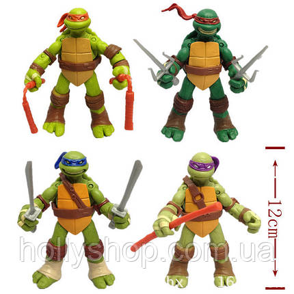 Черепашки-ніндзя: Набір фігурок із 4 Черепашок 12 см Ninja Turtles Рухомі руки, ноги, голова, фото 2