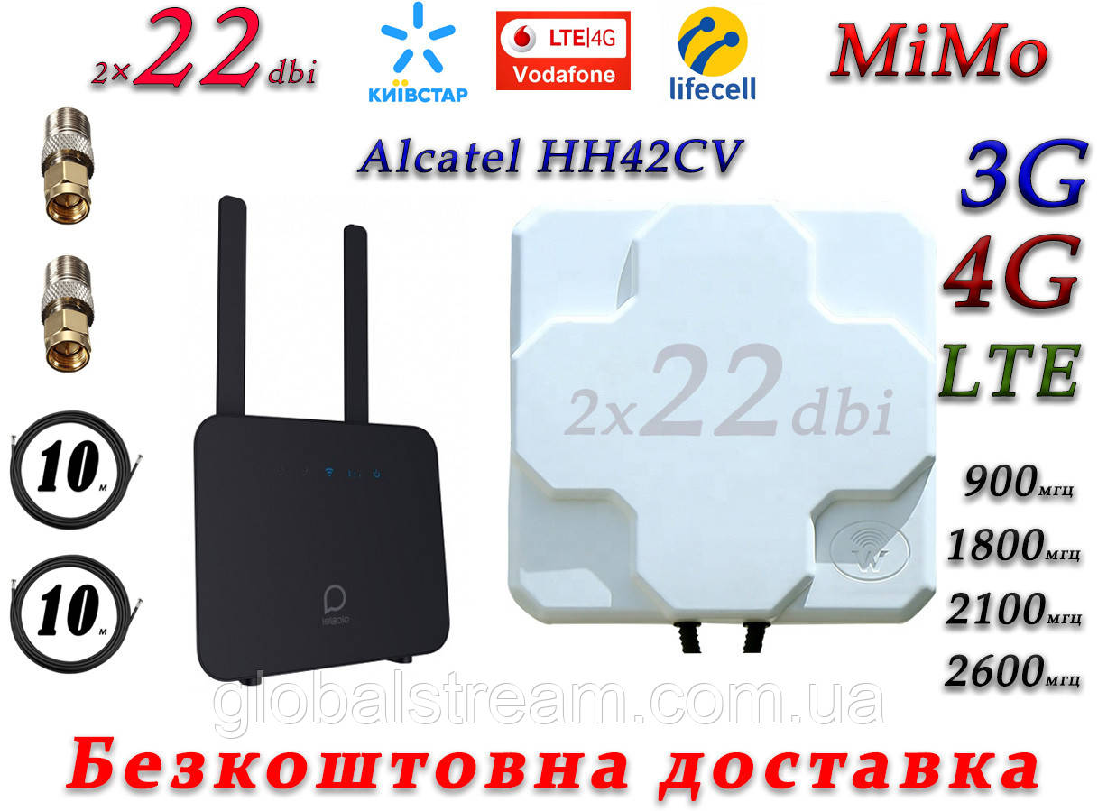 Повний комплект для 4G/LTE/3G WiFi Роутер Alcatel HH42CV + Антена планшетна MIMO 2×22dbi (44дб)698-2690МГц