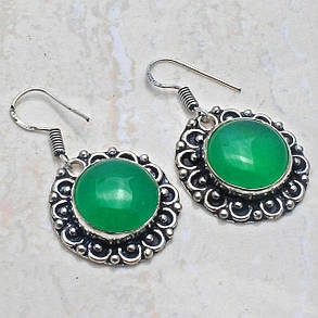 Сережки з натуральним каменем зелений онікс в сріблі, фото 2