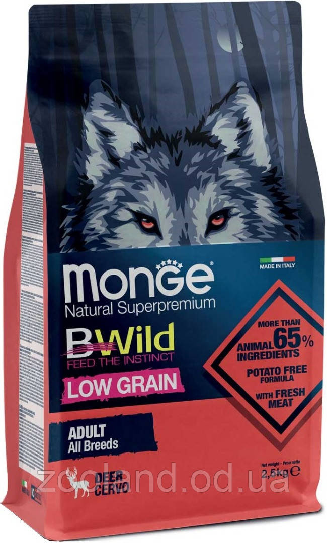 70011983 Monge BWild Low Grain All Breds Adult з оленями, 2,5 кг